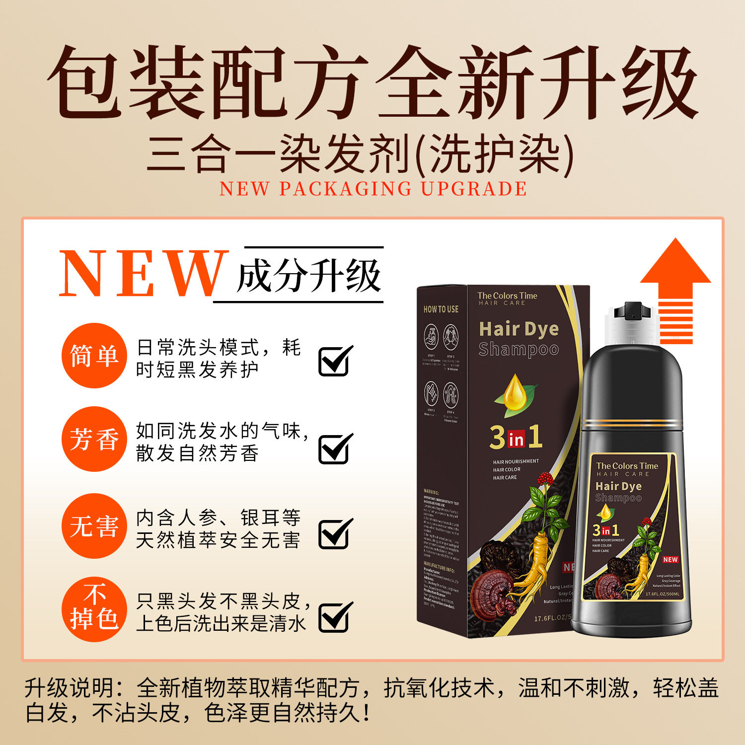 跨境外贸亚马逊TKTM爆款三合一一支黑染发膏温和上色盖白发染发剂,淘宝优惠券,粉丝福利购,淘宝优惠卷