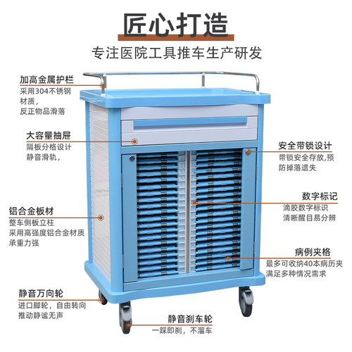 ABS塑料病历车 病历架病例夹车医院病历夹车资料存放柜文件档案柜 - 图2