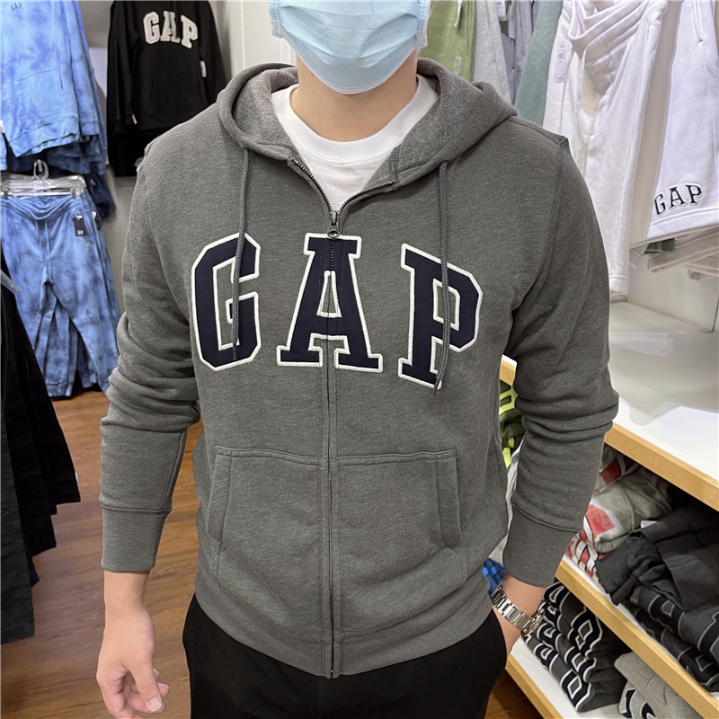 2023秋冬新款 Gap 男士休闲经典大logo连帽拉链开衫卫衣加绒外套
