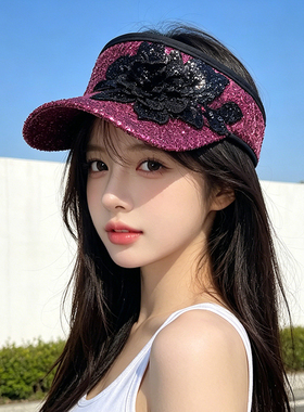 春夏亮片蕾丝空顶防晒显脸小帽
