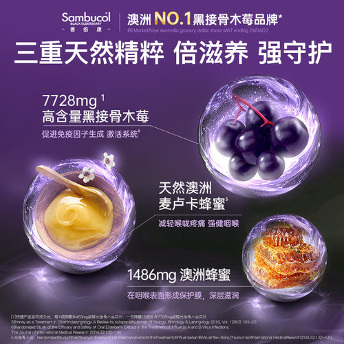 澳洲进口Sambucol黑接骨木小黑果成人免疫薄荷味蜂蜜润喉硬糖16粒 - 图3