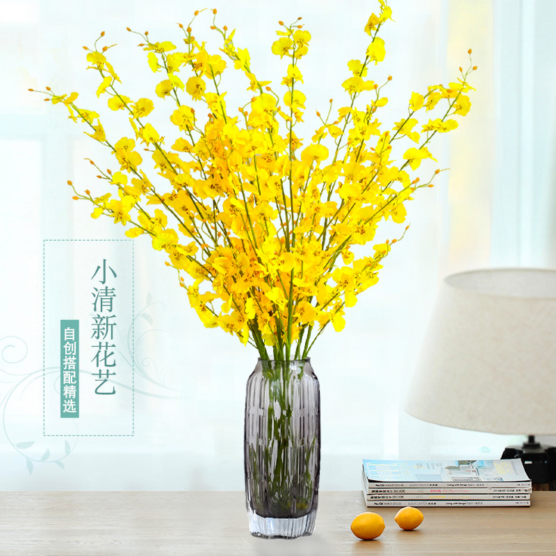 跳舞兰仿真花套装黄色假花兰花家居客厅餐桌电视柜装饰花艺摆件 跳舞兰仿真花套装黄色假花兰花家居客厅餐桌电视柜装饰花艺摆件