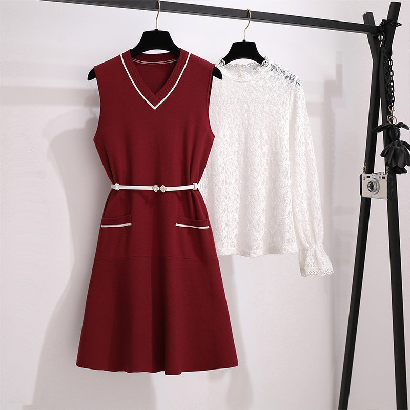 红色针织2020年秋冬新款高端连衣裙 盟蔻连衣裙