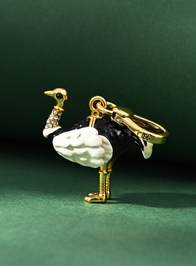 珐琅镶钻鸵鸟粉蛋吊坠项链钥匙扣