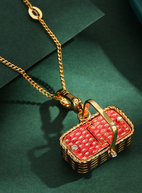 珐琅釉野餐手提篮子吊坠项链