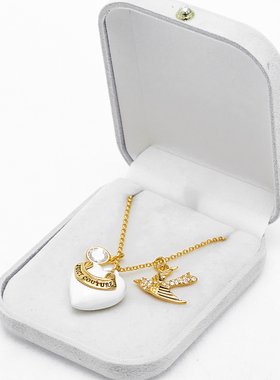 白色爱心镶钻水晶宝石毛衣项链