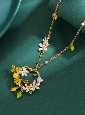 清新时尚柠檬白花圆环项链