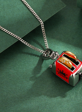 珐琅彩釉面包机吊坠项链