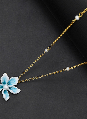 珐琅釉女时尚气质百合花项链