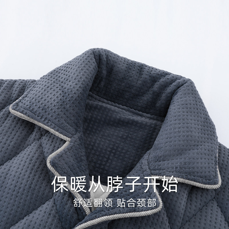 浪莎男士睡衣珊瑚绒冬季秋冬款三层夹棉袄加厚加绒保暖家居服套装,淘宝优惠券,粉丝福利购,淘宝优惠卷