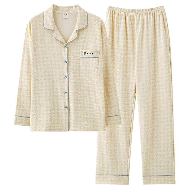 浪莎纯棉睡衣女士春秋款2025新款秋季翻领长袖大码高级家居服套装,淘宝优惠券,粉丝福利购,淘宝优惠卷