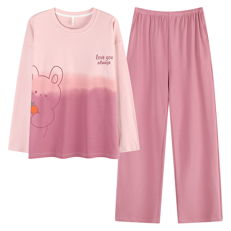 浪莎情侣睡衣春秋款纯棉长袖休闲带胸垫女卡通可爱家居服男士秋冬 - 图3