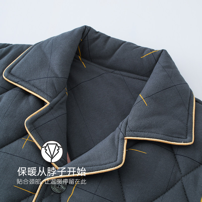 浪莎三层夹棉睡衣男士冬季纯棉保暖加厚大码可外穿中年家居服套装,淘宝优惠券,粉丝福利购,淘宝优惠卷