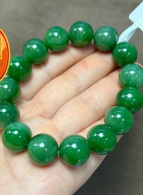 天然13.8mm碧玉圆珠手链 手串玉质细腻 脂份好 油性大重61.35克bh