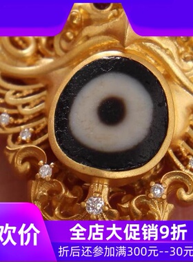 藏式设计18k金镶嵌天珠大鹏鸟挂坠 项链毛衣链挂件 本命年饰品qbt