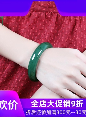 和田玉碧玉宽条手镯女款天然玉镯子手环猕猴桃带黑点含证书yzf