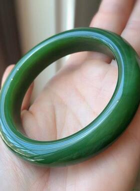 收藏级天然和田玉碧玉56圈口玉手镯 满色菠菜绿 色辣 料子油润xe0