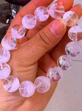 天然巴西料水晶闪片彩虹光聚宝盆白幽灵单圈手串手链15.6毫米贺