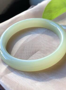 天然和田玉青海料冰晴水59mm圈口玉手镯 条形舒适 上手显白配证xe