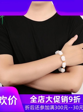 和田玉羊脂白玉福猪手链男女款玉石手串单圈生肖猪新疆含证yzf