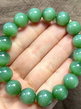 天然和田碧玉12mm猫眼珠手链男女款手串 脂份好油性大重48.2克 bh