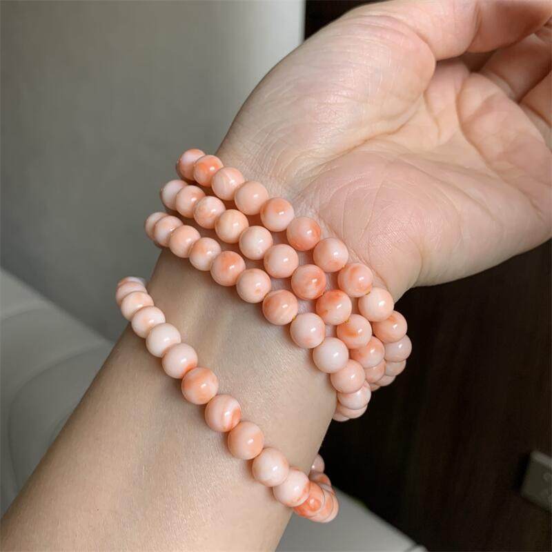 天然台湾莫莫珊瑚7.5mm佛珠手串手链原色momo有机宝石阿卡白粉颂,淘宝优惠券,粉丝福利购,淘宝优惠卷