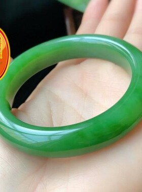 天然和田玉54.5mm圈口碧玉手镯 超美辣绿色 收藏级老坑料 7号坑xe