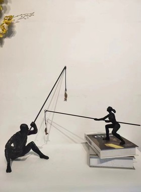 铁装饰美式乡村玄关钓鱼摆件