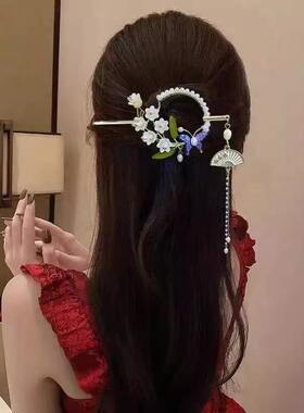 新中式铃兰花流苏发簪国风汉服旗袍步摇流苏盘发簪子超仙气质发钗