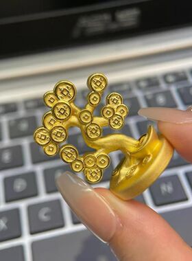 摇钱树小摆件 合金属镀金发财树办公室微观小摆件创意招财装饰品