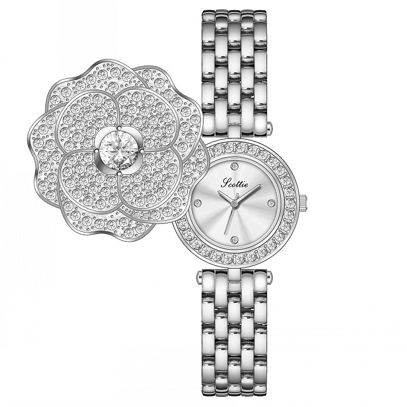 山茶花女表带镶钻个性士手表时尚气质不锈钢石英钢带普通国产腕表