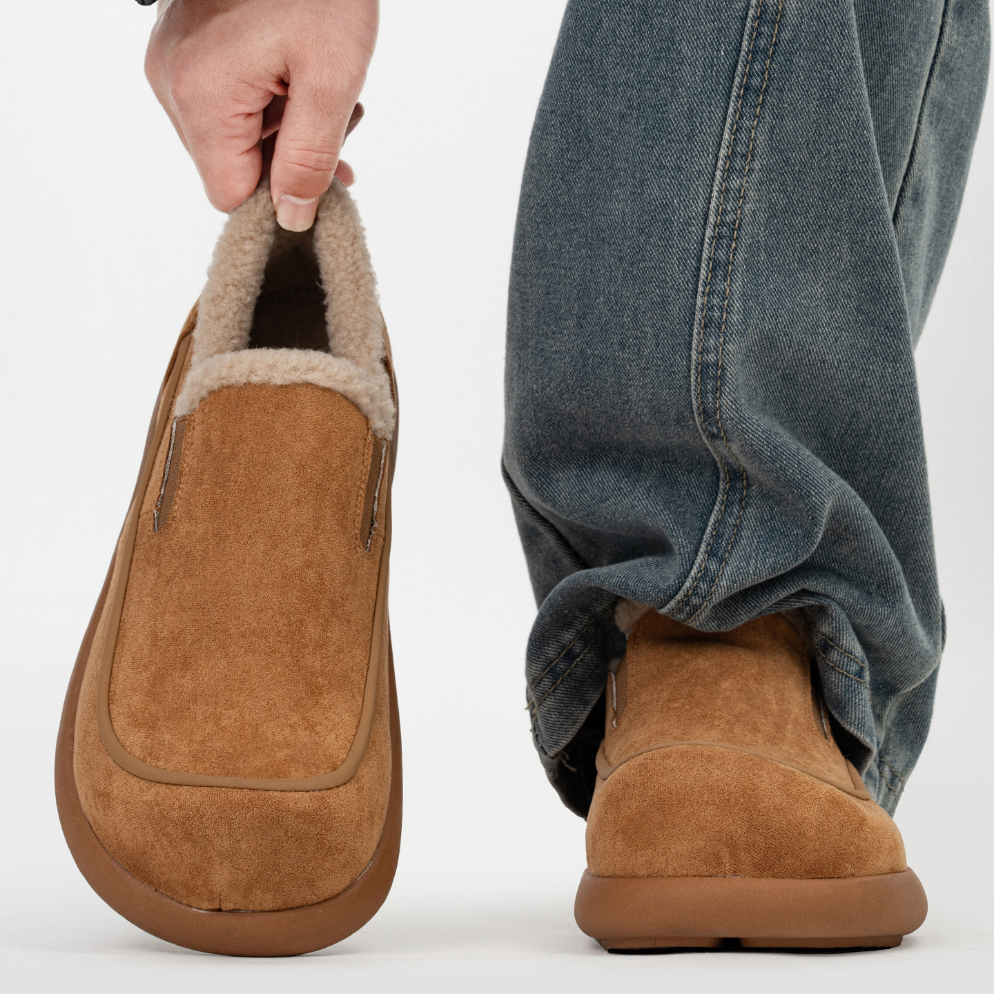 冬季加绒一脚蹬软底乐福鞋男加厚保暖毛毛棉鞋大头复古勃肯雪地靴,淘宝优惠券,粉丝福利购,淘宝优惠卷