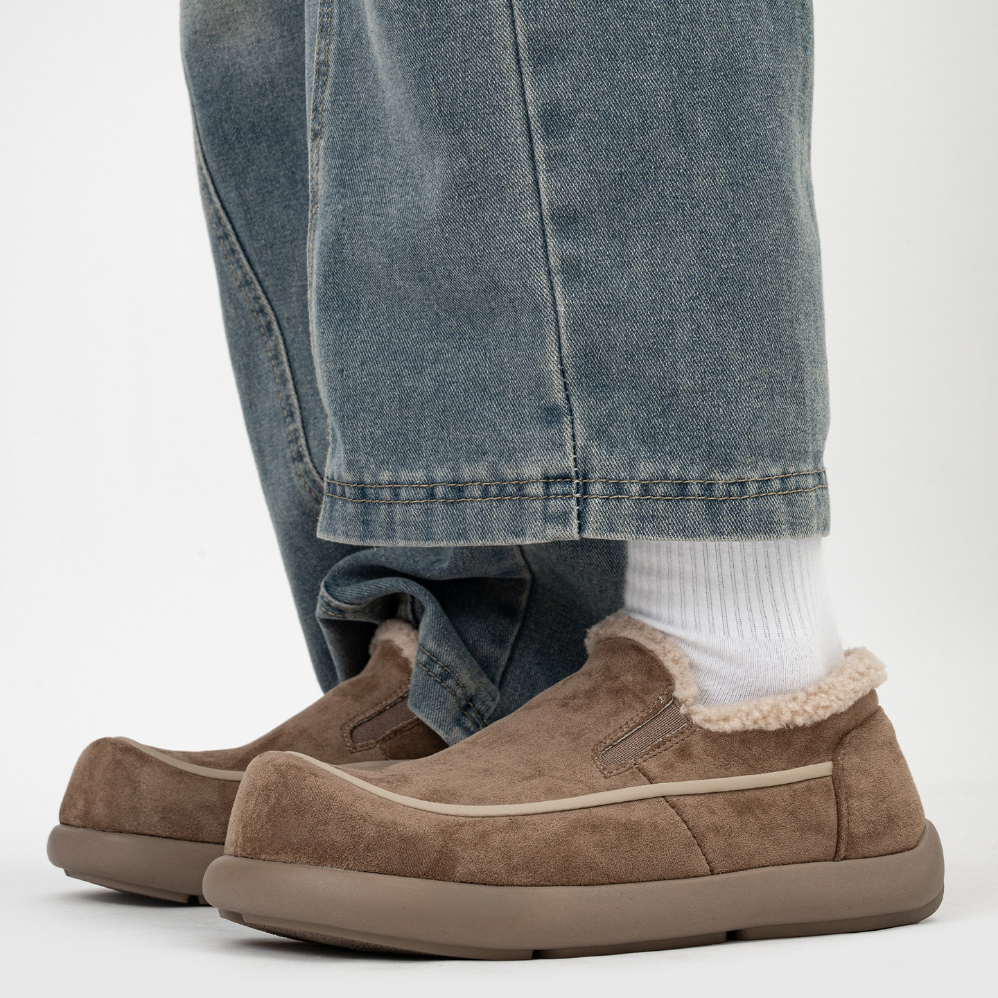 冬季加绒一脚蹬软底乐福鞋男加厚保暖毛毛棉鞋大头复古勃肯雪地靴,淘宝优惠券,粉丝福利购,淘宝优惠卷