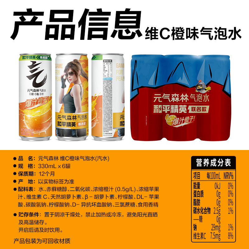 【肖战代言】元气森林无糖气泡水330mLx6罐多口味0糖0脂0卡 - 图1