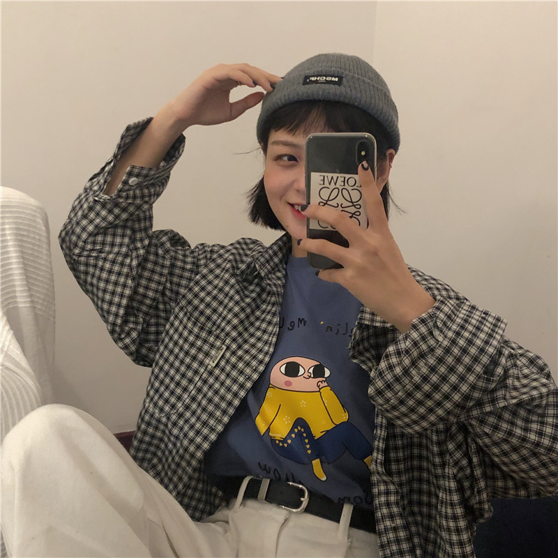 2019早春新款韩版原宿学院风女外套 红续衬衫