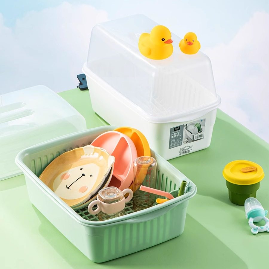日本进口婴儿奶瓶收纳箱宝宝放辅食餐具收纳盒带盖防尘沥水置物架,淘宝优惠券,粉丝福利购,淘宝优惠卷