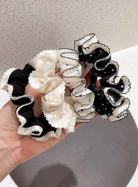 清新温柔花边黑色波点肠圈发饰