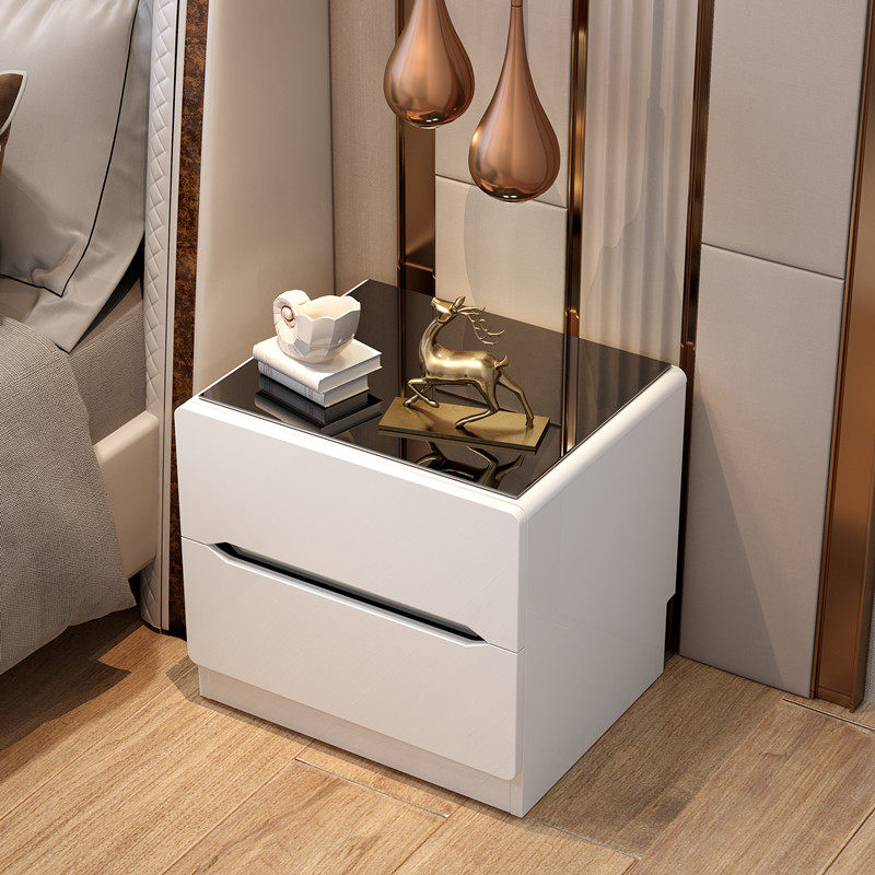 玻璃面床头柜 简约现代白色烤漆大尺寸卧室床边收纳斗柜整装包邮