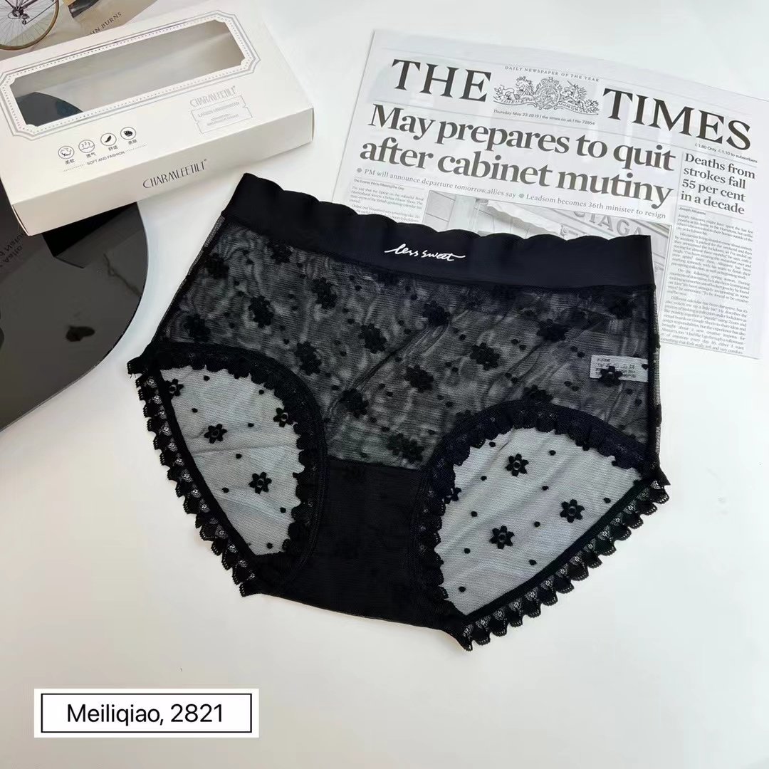新款3条装 魅丽翘蕾丝内裤性感透明网纱高腰纯棉裆女士三角裤短裤,淘宝优惠券,粉丝福利购,淘宝优惠卷