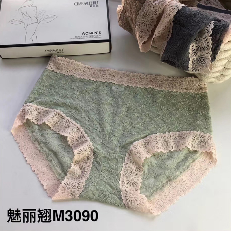 魅丽翘三条装全棉裆内裤女蕾丝性感魅惑中腰三角裤头夏季薄款透气 - 图2