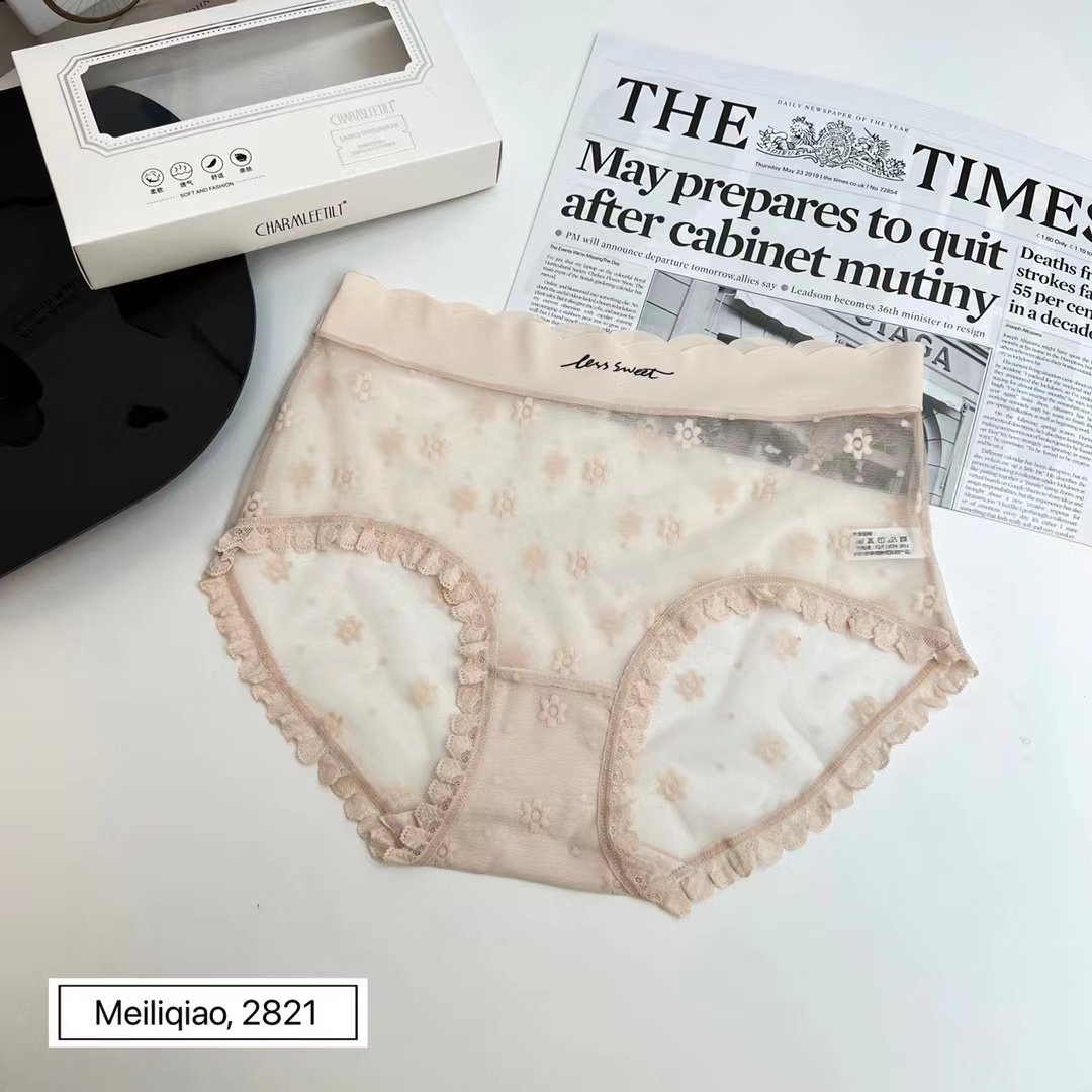 新款3条装 魅丽翘蕾丝内裤性感透明网纱高腰纯棉裆女士三角裤短裤,淘宝优惠券,粉丝福利购,淘宝优惠卷