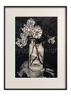 墨花》法式复古小众艺术装饰画中古风玄关走廊挂画高级感黑色花卉