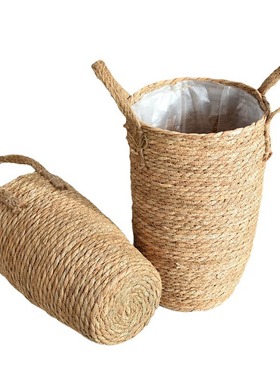 北欧草编花篮花瓶摆件客厅插花鲜花手提花盆家居阳台客厅植物花篮