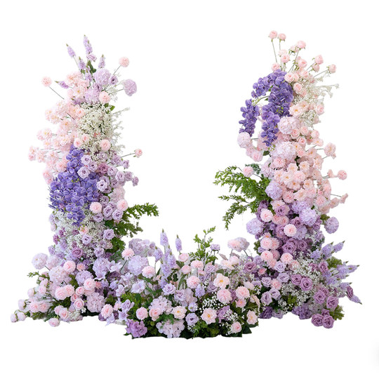 粉紫色直立拱门仿真花花艺套装 婚礼舞台背景橱窗活动布置假花