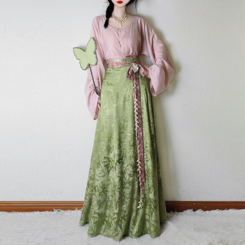 原创汉服女唐制人棉垂领衫改良提花八破裙春夏日常中国风百搭通勤,淘宝优惠券,粉丝福利购,淘宝优惠卷