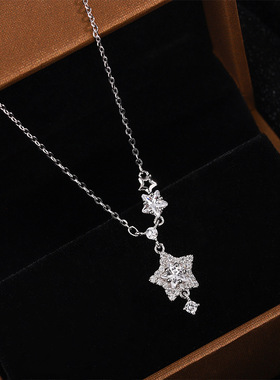 s999足银星星项链女纯银锁骨链