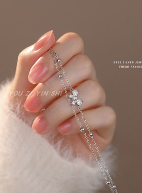 s925双层蝴蝶结手链女叠戴手饰品