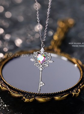 s925纯银原创钥匙项链女爱心吊坠
