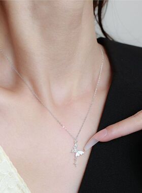 S999足银蝴蝶项链女纯银星星颈链