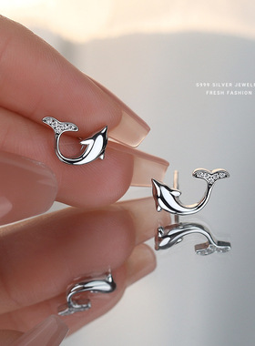 s999足银海豚项链女简约森系耳饰